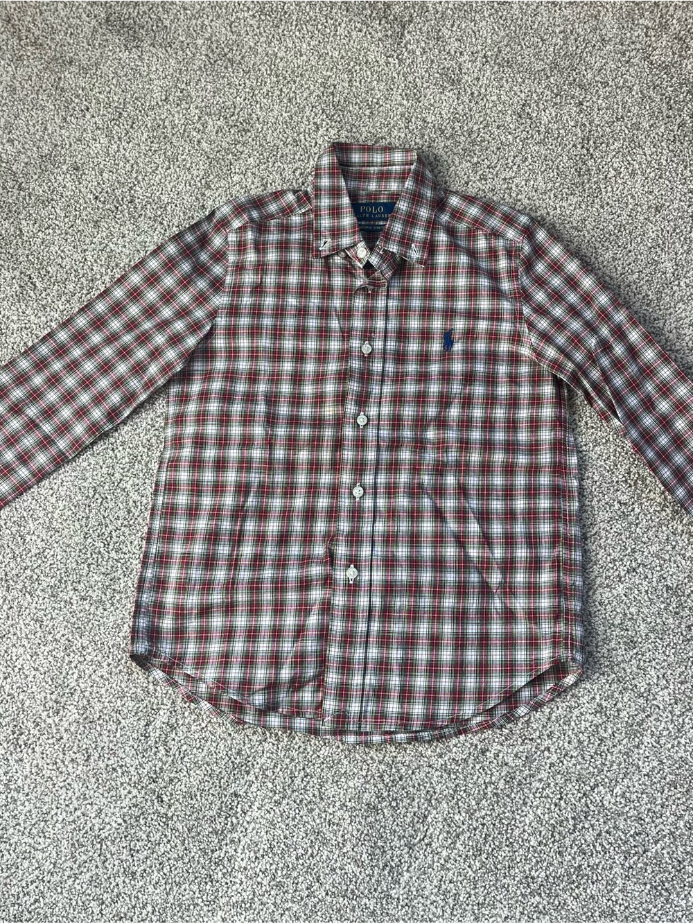 Boys’ Ralph Lauren Red and White Plaid Button-Down Shirt